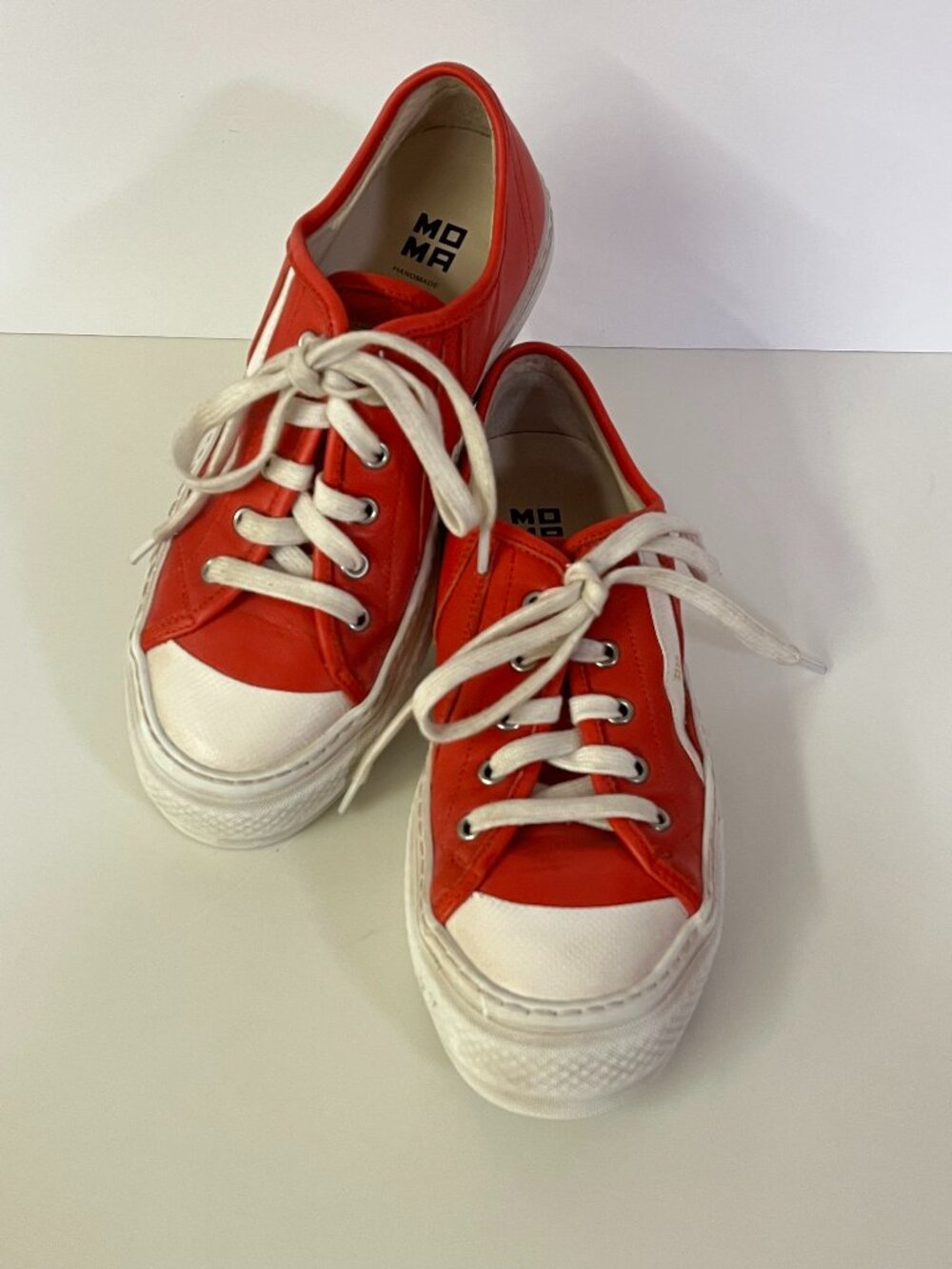 MOMA Sneakers Gomma Italy Handmade Leather Low Top Lace Up Red White W EU38